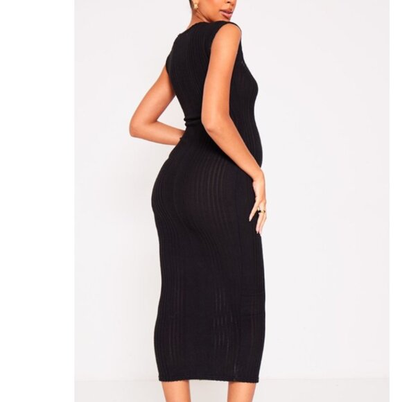 PrettyLittleThing Maternity Black Brushed Rib Sweetheart Neckline Midaxi Dress - Picture 2 of 12